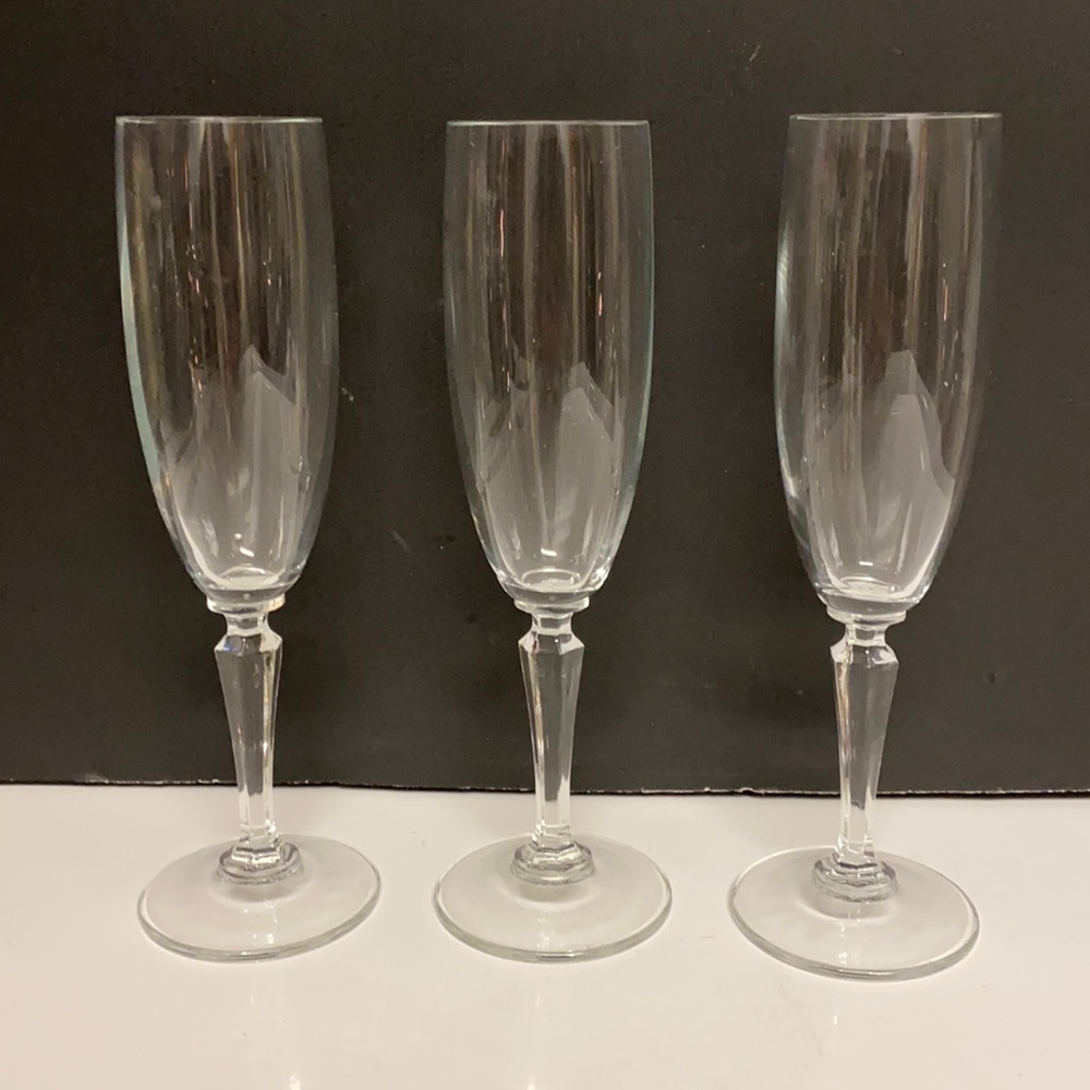 Champagne Flute Glasses Clear Round 8.5”H Set of 3